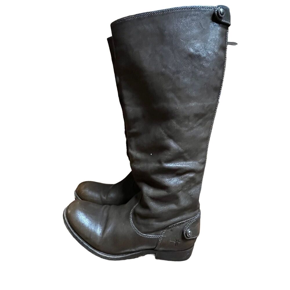 Frye Riding Boots Women's Brown Melissa Button Leather US 6 B back Zip Tall